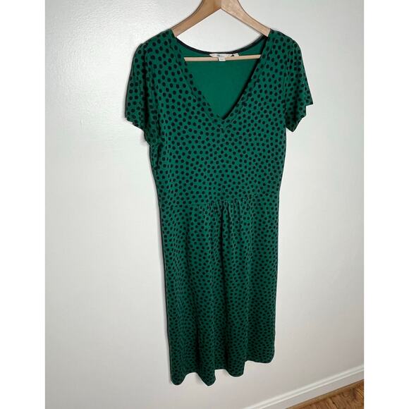 Boden Penelope Jersey Dress Size 8L Green Navy Polka Dot V Neck Pullover - Picture 3 of 10